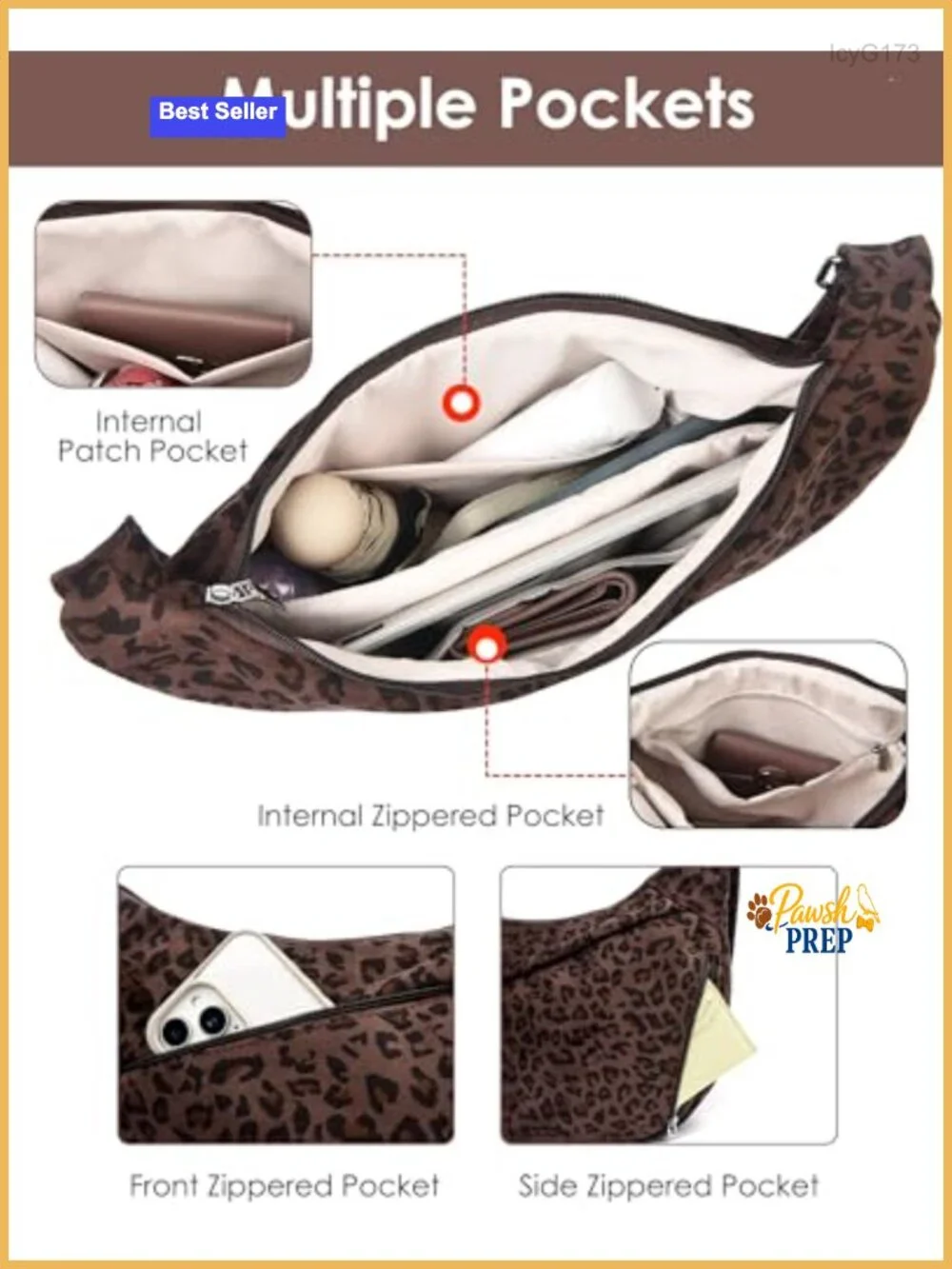 Leopard Print Crescent Hobo Crossbody Bag Faux Suede Adjustable Strap